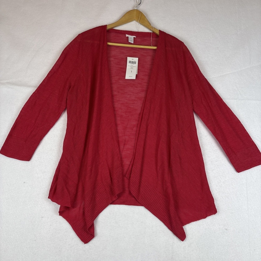 NWT Chico's Women's Texture Lilah Open Cardigan Salsa Red Size 1